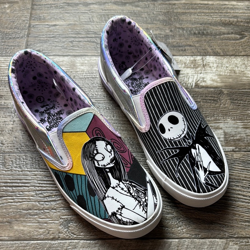 Disney Jack Skellington Slip-On Shoes with Multicolor Design, Size 7
